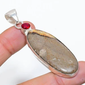 Septarian Stone, Garnet Gemstone 925 Sterling Silver Jewelry Pendant 2.60" O192 - Picture 1 of 2