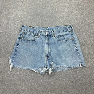 Levis Denim Shorts Womens W34 Blue 505 Jorts Mom Red Tab Relaxed Wash USA Lady - Image 1 of 4
