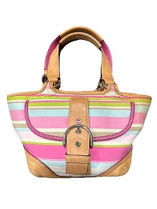 Coach Hampton Pink Multi-color Stripe Tote w/ Flap Front Purse Bag Tote Summer - Picture 1 of 5