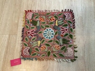 "Funda de cojín Wari Urpi textil hecha a mano flores colibrí 17""x18"" nueva con etiquetas" Foto 1 de 4