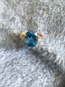 14-karatowy złoty pierścionek łza niebieski kamień damski rozmiar 6,5
