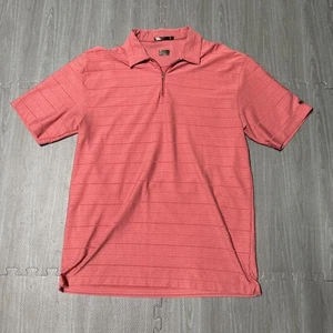 Tiger Woods Nike Golf Polo Shirt 1/4 Zip Large Short Sleeve Red Striped Mens - Picture 1 of 7