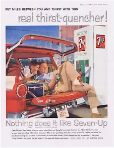 1958 7up Vending Machine & boys in Station Wagon Print Ad - Picture 1 of 1