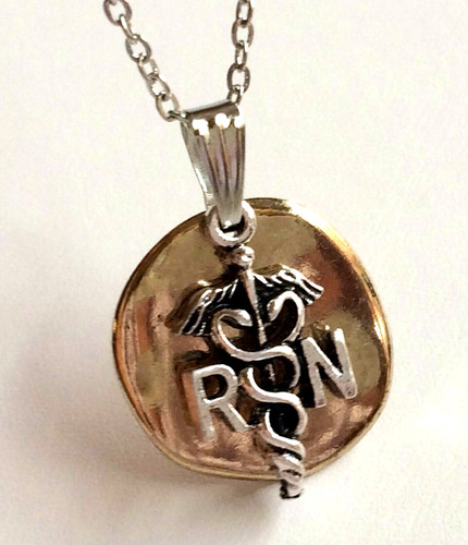 HERMÈS Collana Infermieristica Caduceo RN Argento Placcato Oro 18" Regalo Laurea Infermiera