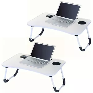 ICE ARMOR 2-PC Laptop Tray Lap Desk Stand Foldable Bed Table Cup Slot White - Picture 1 of 5