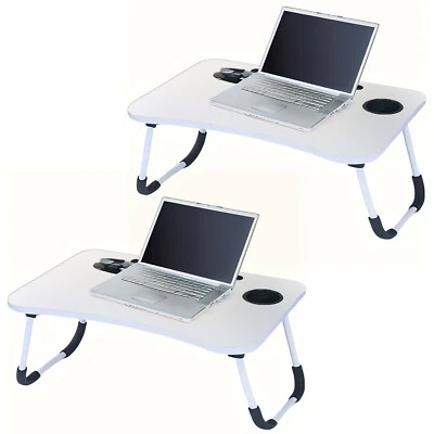 ICE ARMOR 2-PC Laptop Tray Lap Desk Stand Foldable Bed Table Cup Slot White - Image 1 of 4