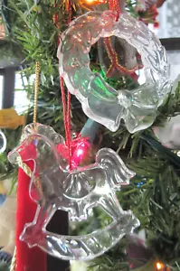 Princess House Set/2 Lead Crystal Ornaments 896 *Rocking Horse & Wreath *Germany - Picture 1 of 7