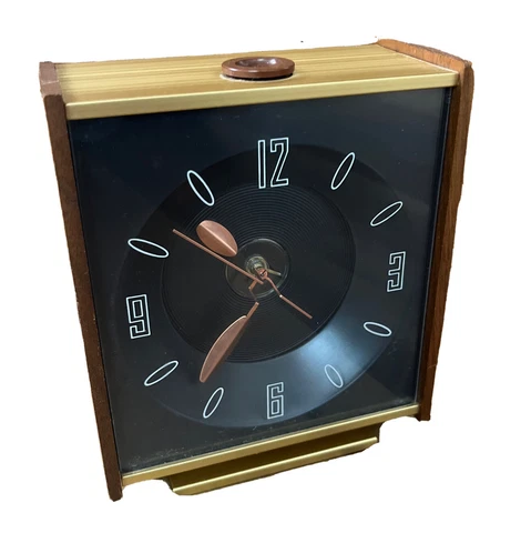 Vtg MCM Copper Hand Clock W Ceiling Projector Tested Works Teak Aluminum Square Cover