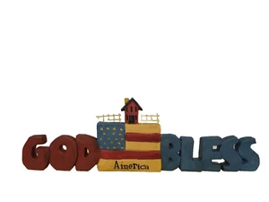 God Bless with flag and house on top of flag - New by Blossom Bucket #80865 - Picture 1 of 6
