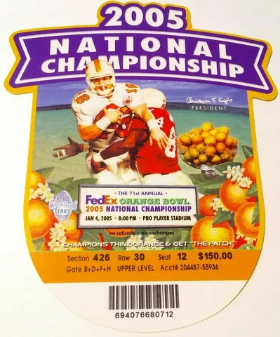 2005 National Championship USC Trojans Oklahoma Sooners Football Ticket Stub Cover