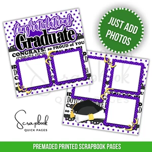 Purple Graduation Scrapbook Pages PRINTED Premade Scrapbook Quick Pages 84 - Picture 1 of 8