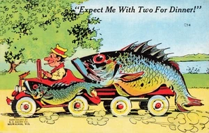 Postcard Expect Me With Two For Dinner Fish Comic - Picture 1 of 2