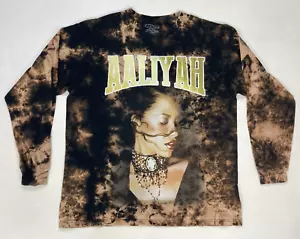 Aaliyah Graphic T-shirt Women Large Black Brown Tie Dye Long Sleeve Music - Picture 1 of 7