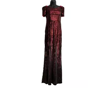 Sequin Ombre Formal Gown Size Small NEW Burgundy Gold Y2K Party Evening Wedding - Picture 1 of 19