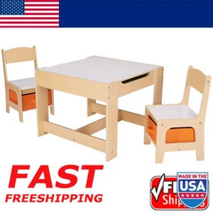 Kids Wooden Storage Table Chairs Set Natural Color Melamine 3 Pcs Mdf Classrooms - Picture 1 of 9