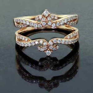 2.00Ct Round Cut Moissanite Enhancer Guard Wrap Band Ring 14k Yellow Gold Plated - Picture 1 of 7