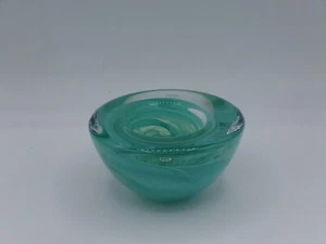 KOSTA BODA Sweden 1742 Art Glass, Teal Swirl Tealight & Candleholder - Picture 1 of 3