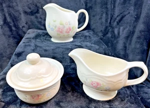 Pfaltzgraff Tea Rose Retired ~~Oversized Milk Pitcher & Gravy Boat & Sugar Dish - Picture 1 of 14