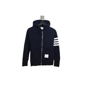 Felpa con cappuccio Thom Browne Classic 4 righe e zip blu navy - Foto 1 di 2