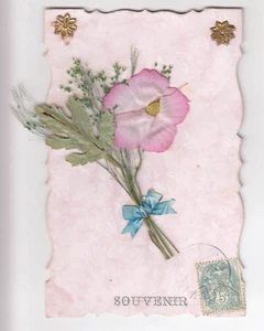 CPA FANTAISIE - ART FLOWER DECOR DECOUPE BOUQUET FLEUR SOIE AJOUTIS 3D 1906 ~C29 - Imagen 1 de 2