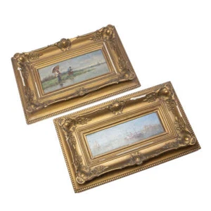 Pair of Antique Oil Paintings - Fishing & Boating in Ornate Frames #63347 - Picture 1 of 10