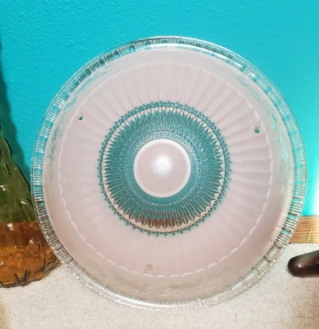 1920s Bowl Light Shade Ceiling Fixture Frosted Pink Art Deco Pressed Glass 14.5" Cover