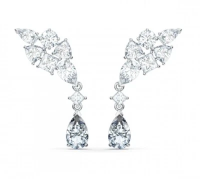 Теннис Deluxe кластер смешанные пирсинг серьги белый, родия покрытием - Изображение 1 из 4