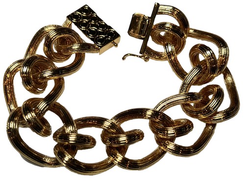 COACH Bracciale Maglia Torta Autentico Placcato Oro Logo Grosso Catena Cavi