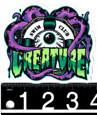 Creature Swim Club Sticker 4 in x 3.4 in Multicolor Skateboard Decal