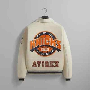 Avirex x KITH Knicks Varsity Bomber Chaqueta de Cuero Genuino - Abrigo NBA Nueva York - Imagen 1 de 7