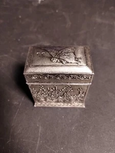 Butterfly Flower Box Silver Metal Hinged 2 Separate Compartments Made Japan - Picture 1 of 13