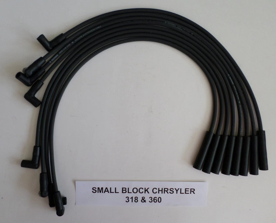 CHRYSLER SMALL BLOCK 318 360 BLACK HEI 8mm SPIRAL CORE Spark Plug Wires USA MADE - Imagem 1 de 1