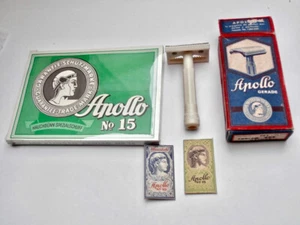 APOLLO Solingen Rasierhobel #122 Antique Safety razor Shaver Unused+100 BLADES ! - Bild 1 von 23