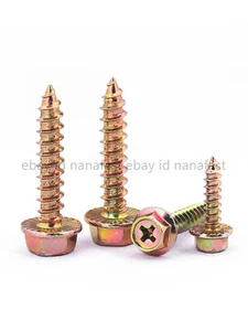 Zinc Plated Steel Phillips Cross Hex Flange Head Self Tapping Screws M4 M5 M6 M8 - Picture 1 of 12