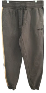 Hugo Sweatpants Men's Medium Gray w/Black White Tan Stripe Joggers Athleisure - Picture 1 of 3