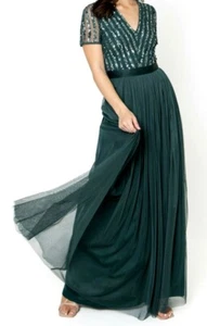 New Maya Emerald Green Deluxe Stripe Embellished Maxi Dress With Sash Belt UK 16 - Picture 1 of 4