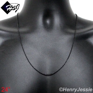 24"MEN's Stainless Steel 1.5mm Black Plated Smooth Rope Chain Necklace*N118 - Picture 1 of 3