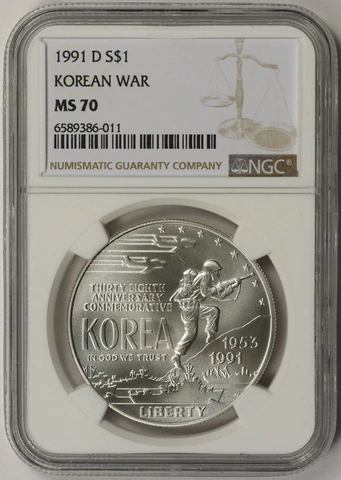 1991-D Korean War Modern Silver Commemorative Dollar $1 MS 70 NGC Cover