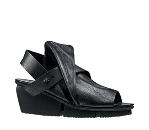***TRIPPEN Sz 37/6.5M leather Wedge SANDALS black Slingback - Picture 1 of 6