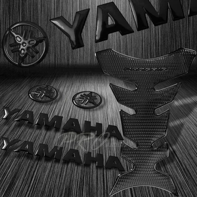 Pro Perforated Black Fuel Tank Pad Grip+8" 3D Yamaha Logo+Letter Emblem Sticker - Image 1 of 4