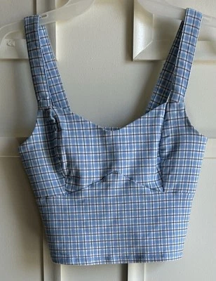 Camiseta sin mangas Hollister para mujer azul a cuadros pequeña elástica avanzada correas ajustables Foto 1 de 4