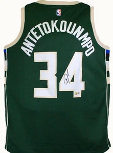 Giannis Antetokounmpo Autographed Mil. Bucks Green Swingman Jersey-BeckettW Holo - Picture 1 of 11
