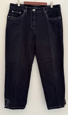 JONES NEW YORK Signature Capris para mujer 12 negro denim elástico con cordones dobladillo cremallera Foto 1 de 4