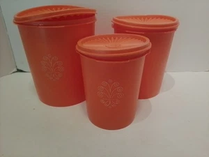 Juego de 3 botes Tupperware vintage años 70 naranja Starburst usado - Imagen 1 de 4