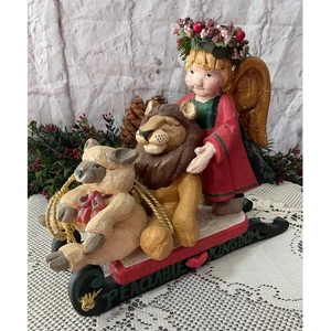1994 Folk Art House Of Hatten Angel Lion Lamb on Sled  - Picture 1 of 8