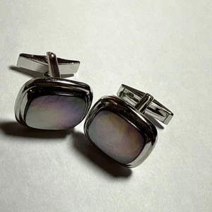 BB Sterling Abalone Cufflinks Vintage Sterling Silver Big Nice Colored Hues - Picture 1 of 12