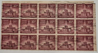 Block of 15 used stamps 10 cent Independence Hall Stamps Scott F/NH #1044 - Image 1 of 2