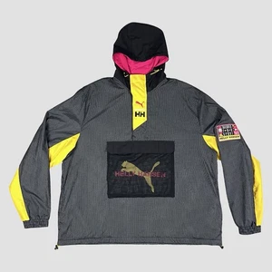 PUMA x HELLY HANSEN Jacket Men’s 2XL Hooded 1/2 Zip Windbreaker Black Yellow EUC - Picture 1 of 17