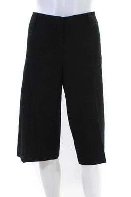 Pantalones capri de pierna ancha plisados tiro alto de lino negro liso Theory para mujer talla 6 Foto 1 de 4