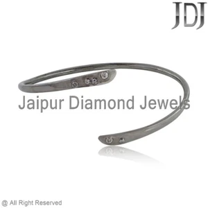 Stackable Jewelry Natural Pave Diamond 925 Sterling Silver Openable Cuff Bangle - Picture 1 of 4